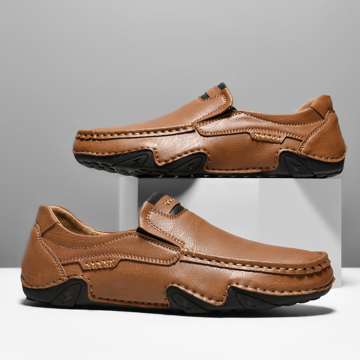 Ridgeborneo Hand-Stitched Casual Slip-On Loafers