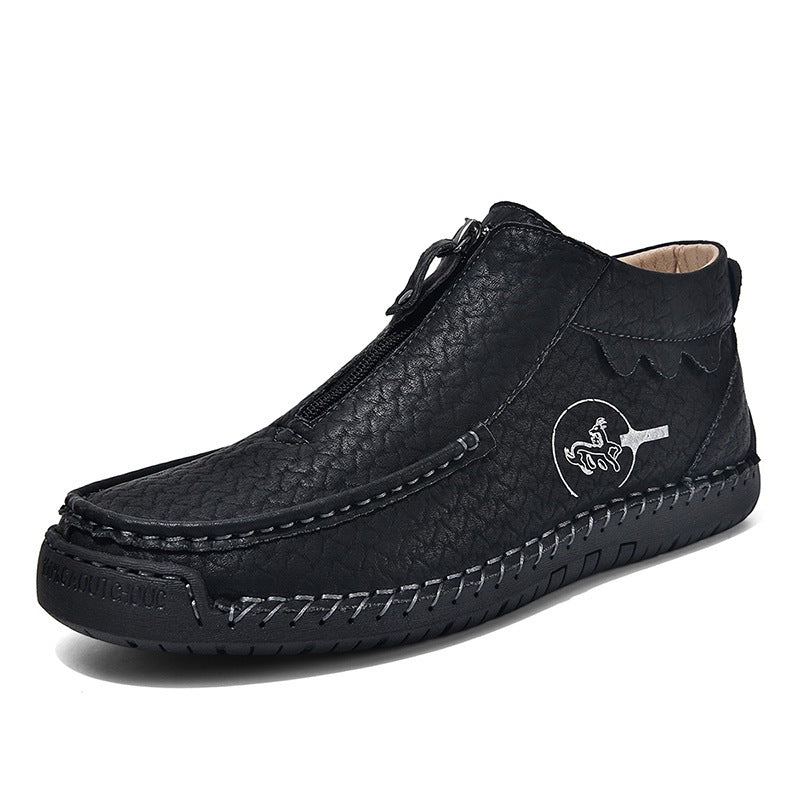 Ridgeborneo Hand-Stitched Zip-Up Casual Shoes