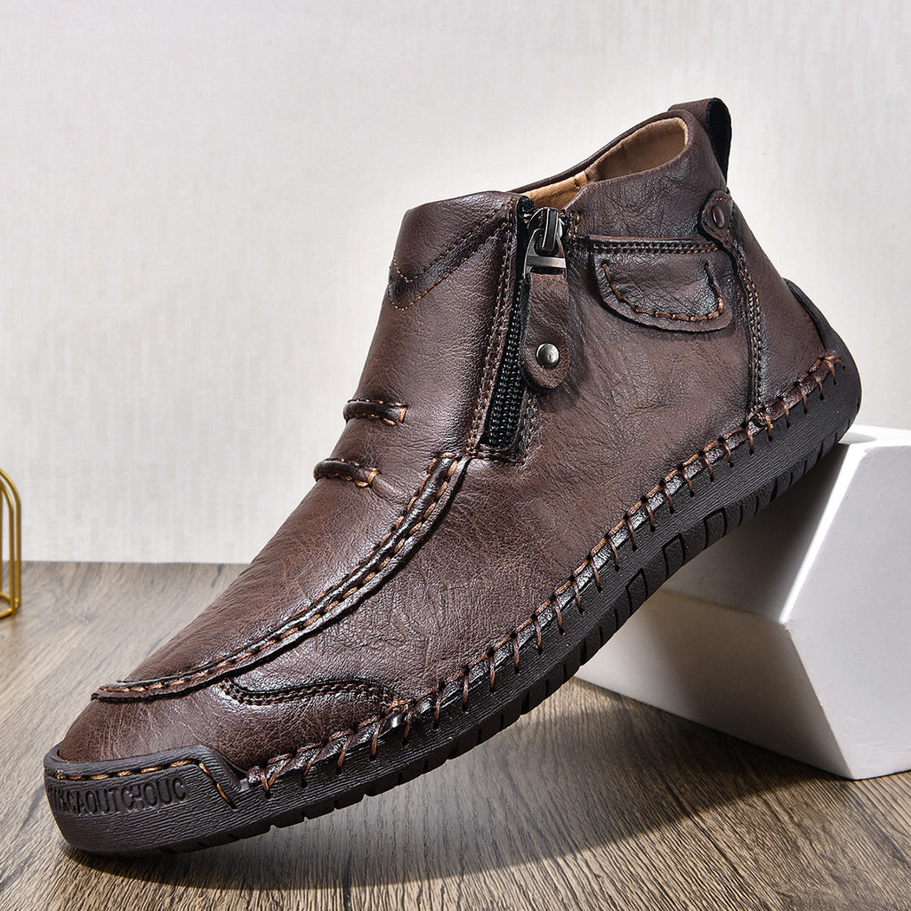 Ridgeborneo® StoneTrail Leather Side-Zip Ankle Boots