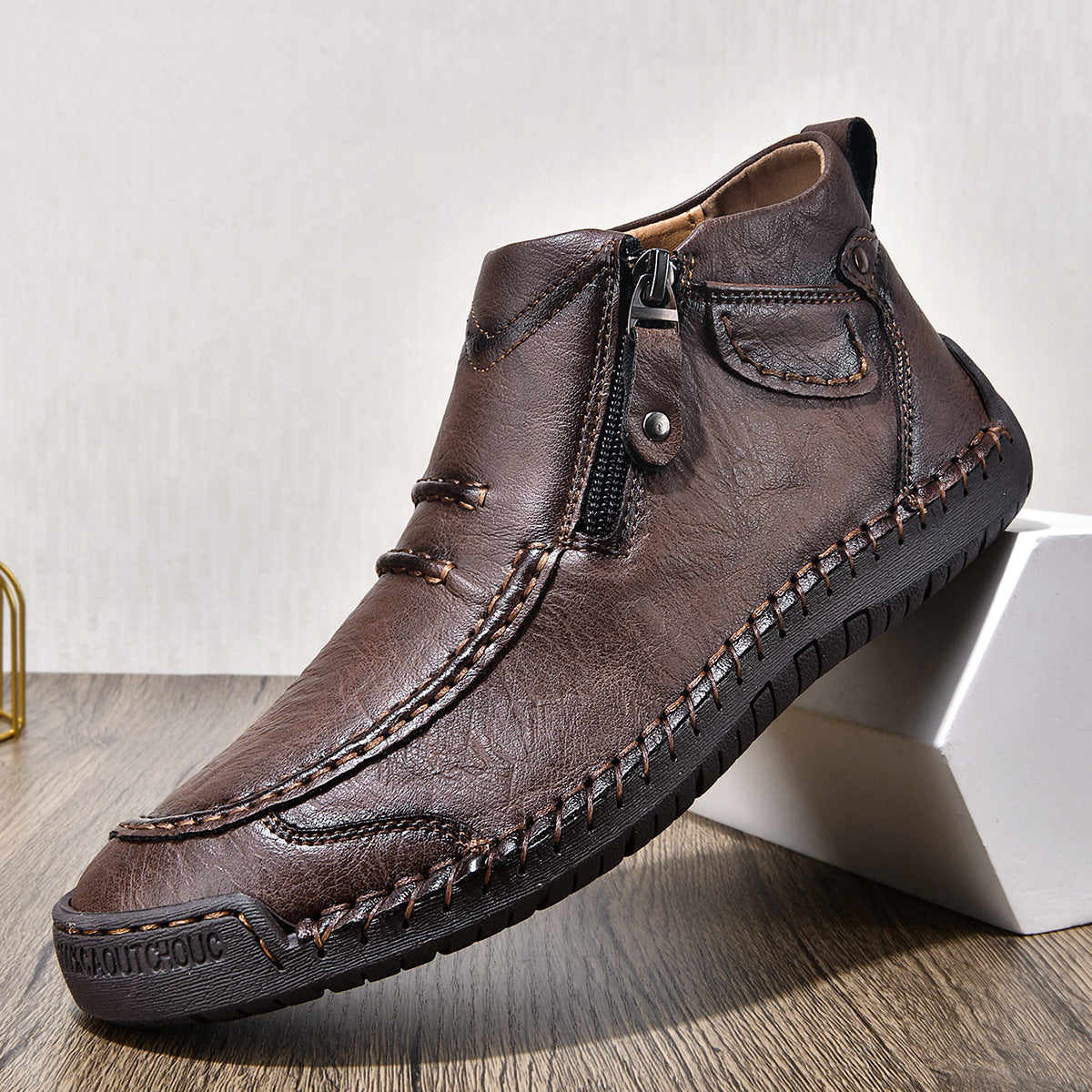 Ridgeborneo® StoneTrail Leather Side-Zip Ankle Boots
