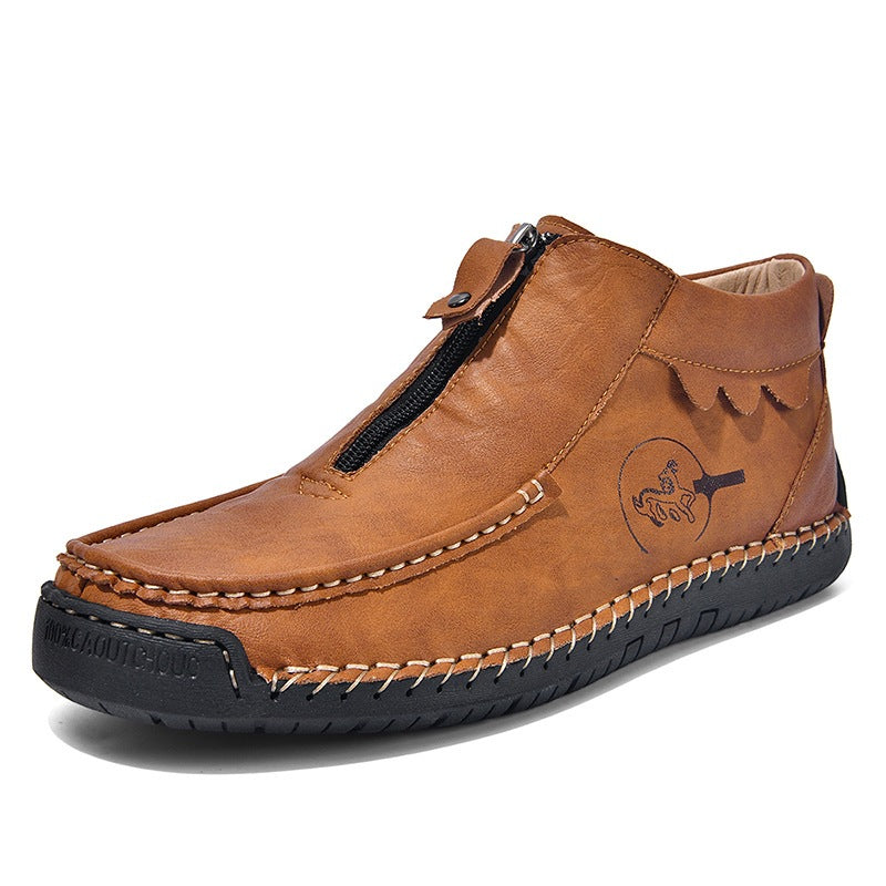Ridgeborneo Hand-Stitched Zip-Up Casual Shoes