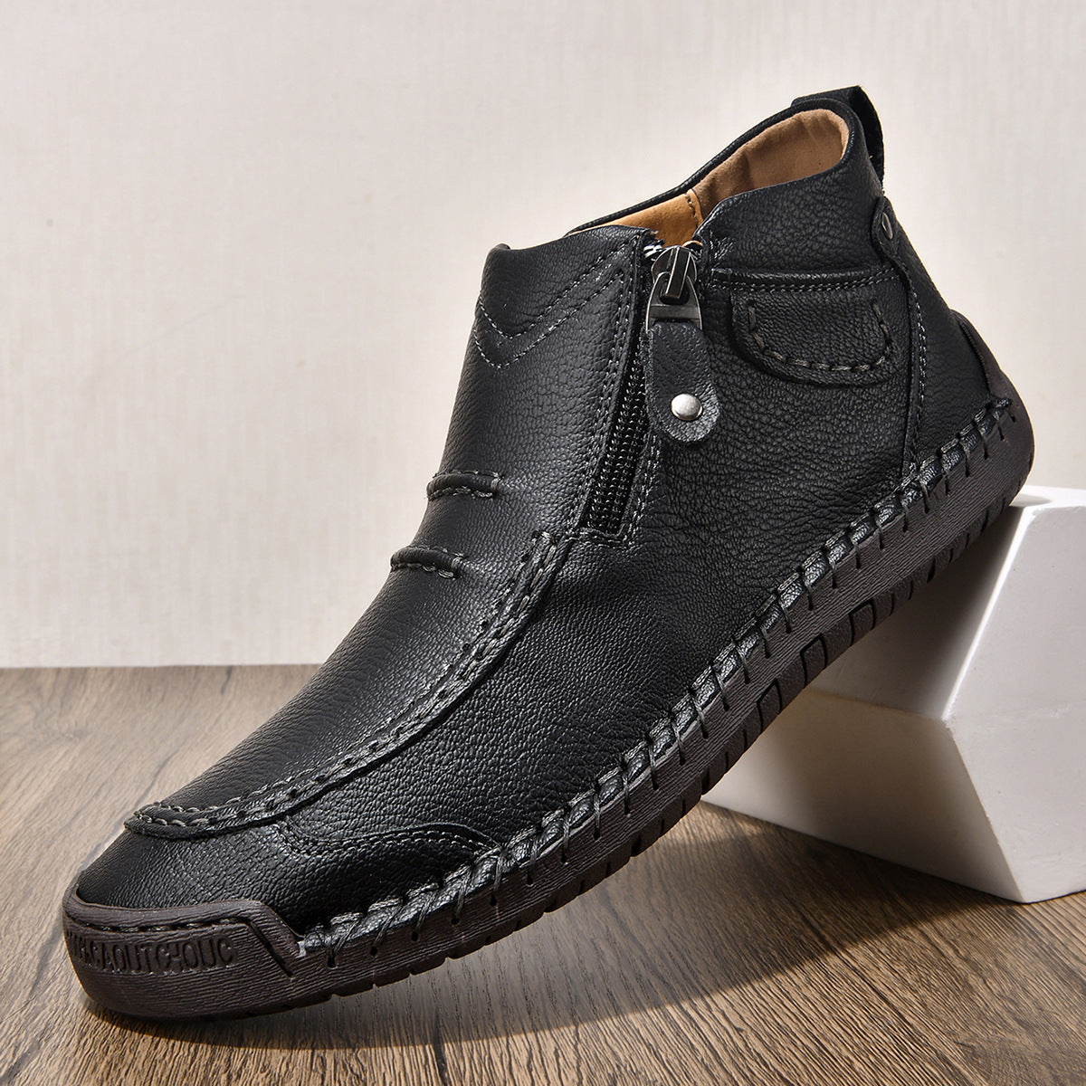 Ridgeborneo® StoneTrail Leather Side-Zip Ankle Boots