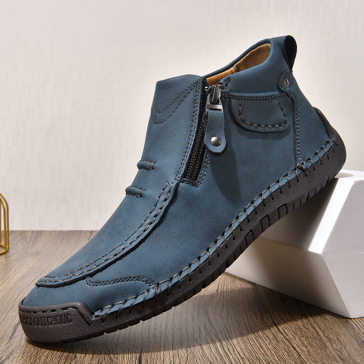 Ridgeborneo® StoneTrail Leather Side-Zip Ankle Boots