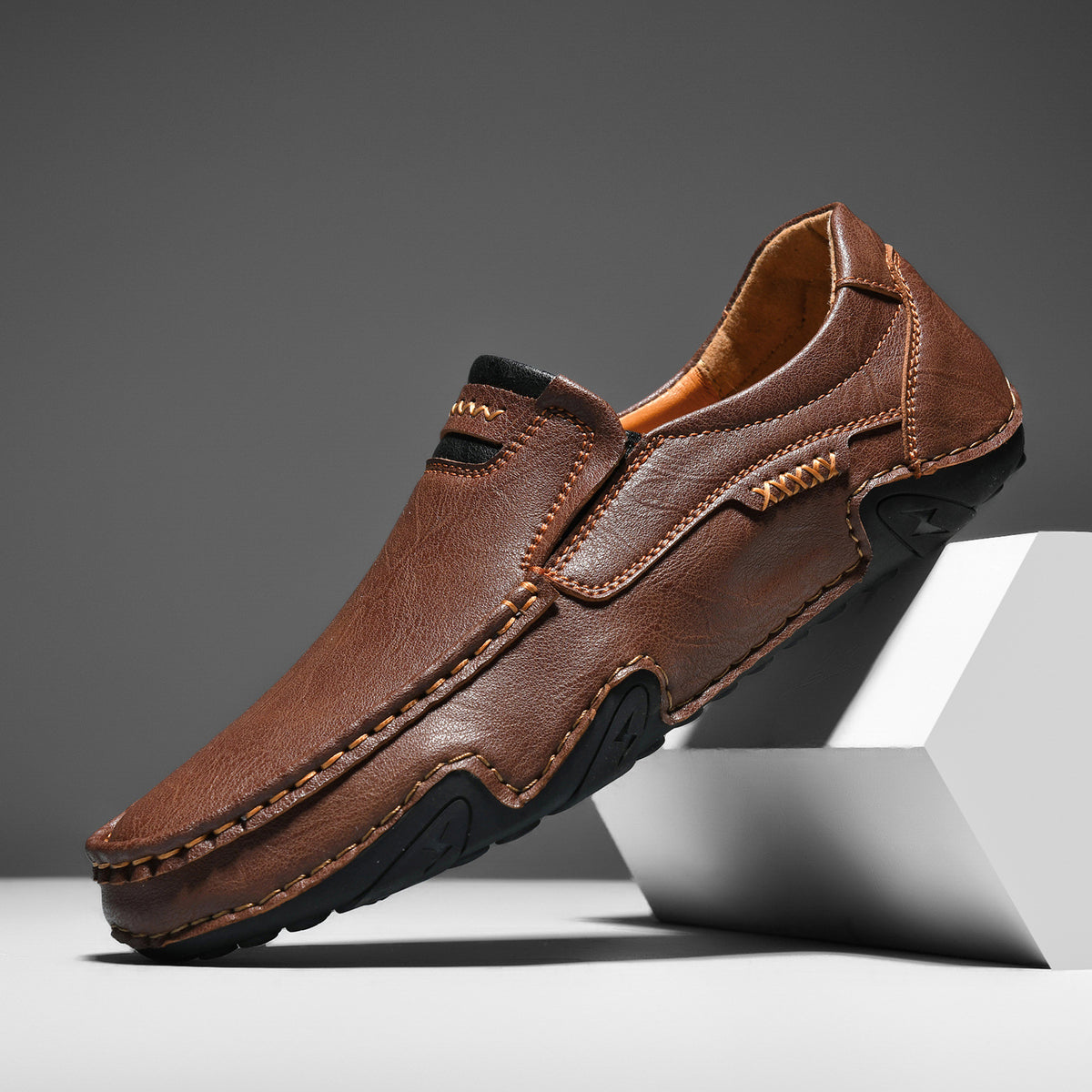 Ridgeborneo Hand-Stitched Casual Slip-On Loafers