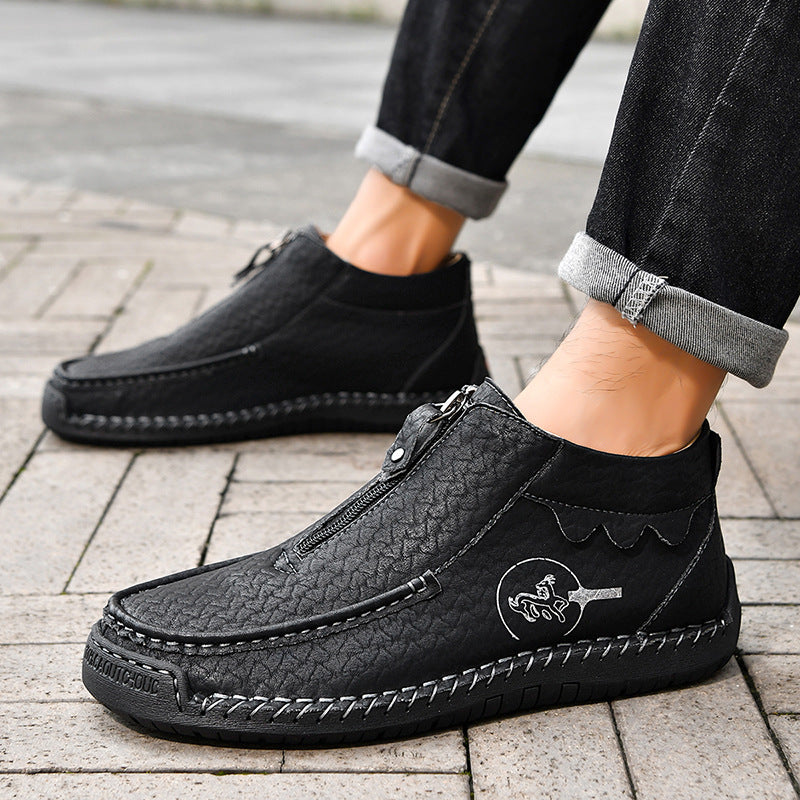 Ridgeborneo Hand-Stitched Zip-Up Casual Shoes