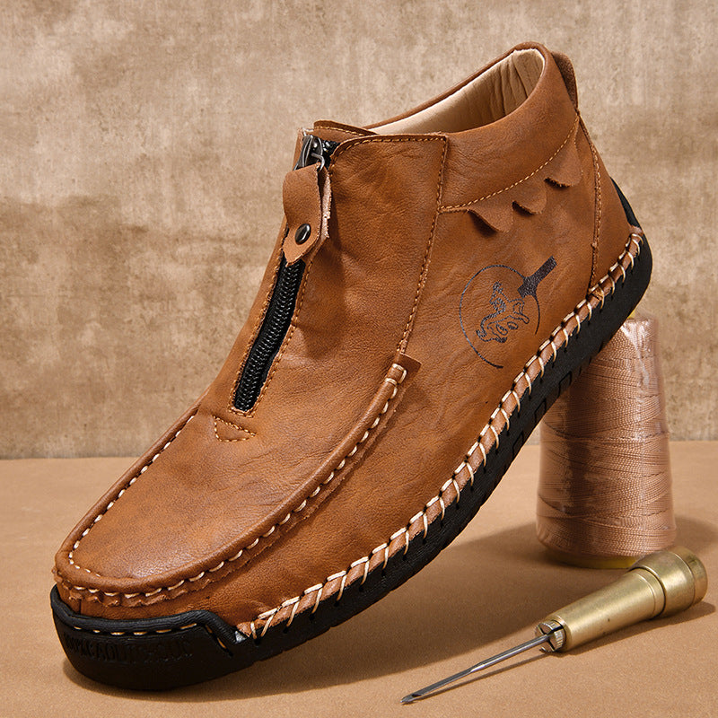 Ridgeborneo Hand-Stitched Zip-Up Casual Shoes